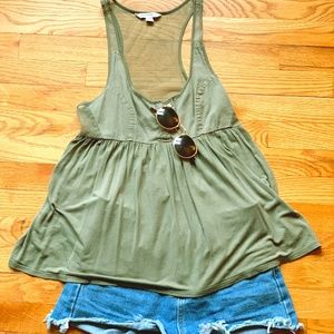 GREEN BUTTON DOWN TANK TOP